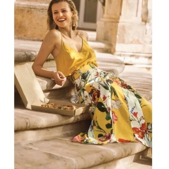 NEW Rococo Sand Anthropologie Yellow Aprile Floral Pleated Skirt Size 6 - Picture 2 of 10